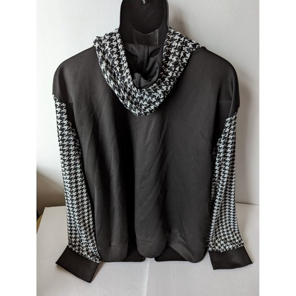 Colorblock Hooded Houndstooth Zip  Jacket Fashion Hoodie Women Plus Size 6XL B&W - Picture 4 of 10